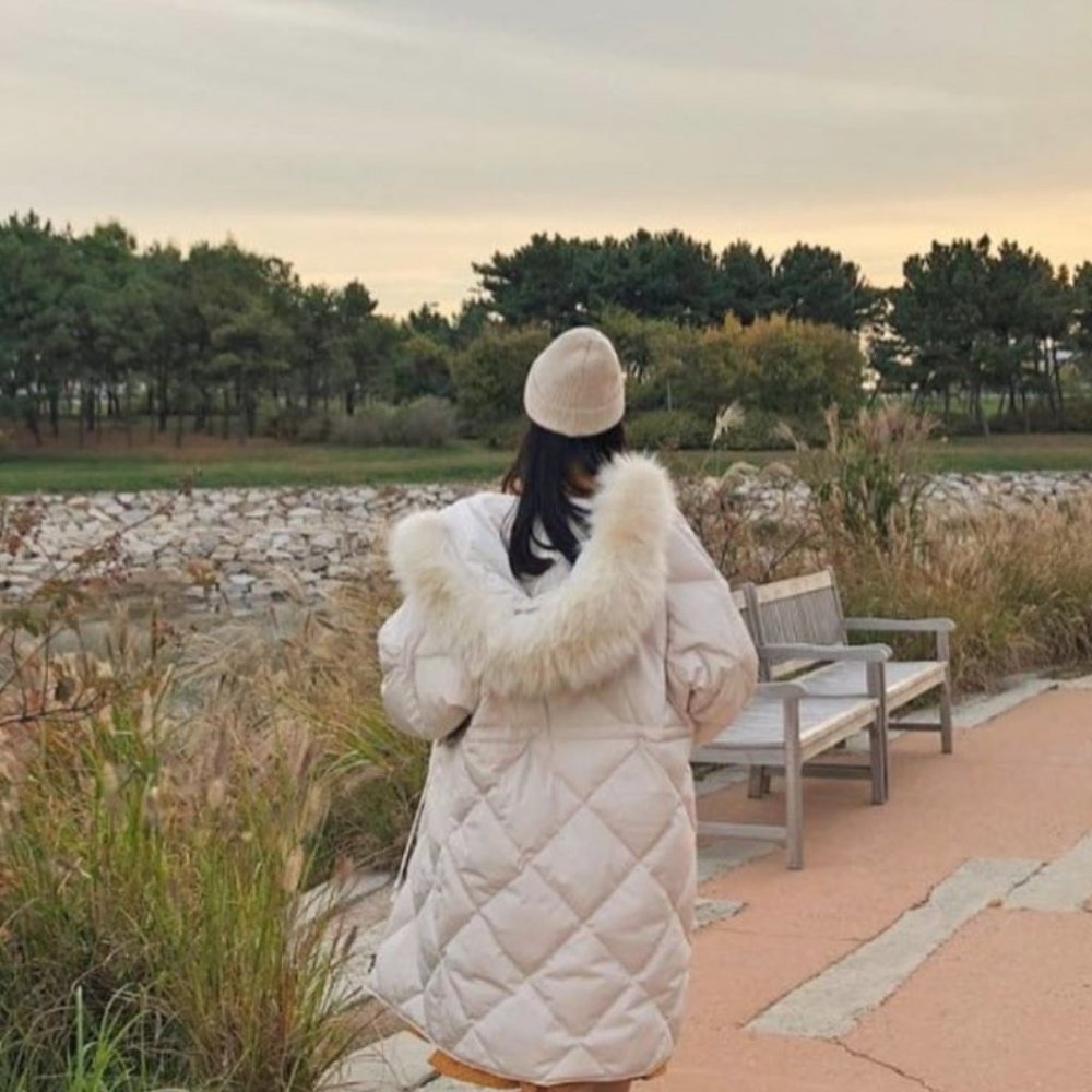 Quilted Long Duck-Down Coat/Jacket with Raccoon Fur Hood (detachable)